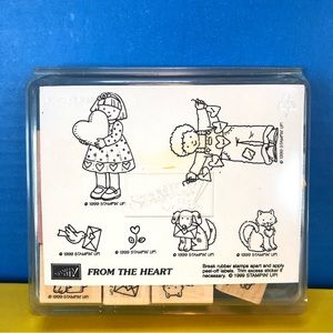 RETIRED Vintage 1998 Stampin’ Up “FROM THE HEART” Stamps Cat Dog Flower